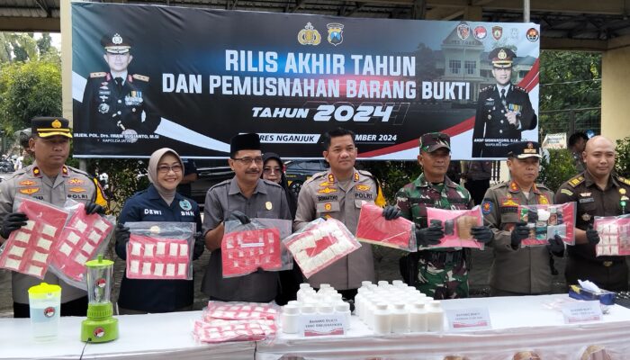 Polres Nganjuk Gelar Rilis Pemusnahan Narkoba, Knalpot Brong, dan Paparkan Kinerja Selama 2024