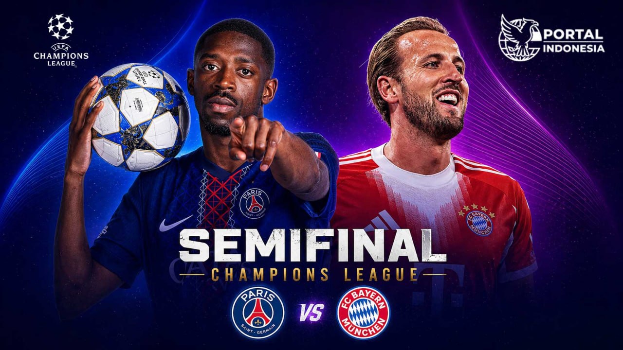 Poster semifinal Liga Champions PSG vs Bayern sebagai ilustrasi laga besar