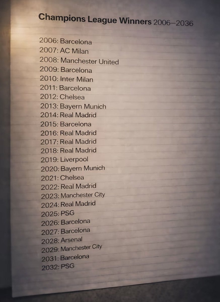 gambar daftar juara champions league 2006-2036 yang viral di X