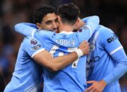 Selebrasi pemain Manchester City usai laga man city vs crystal palace