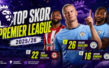 Erling Haaland memimpin daftar top skor Liga Inggris 2025/2026 bersama Manchester City dalam perebutan Golden Boot Premier League.