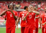 Pemain Swiss merayakan kemenangan 2-1 atas Kanada yang memastikan tiket ke babak 32 besar Piala Dunia 2026.