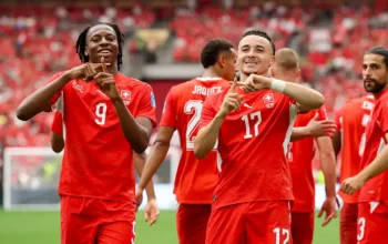 Pemain Swiss merayakan kemenangan 2-1 atas Kanada yang memastikan tiket ke babak 32 besar Piala Dunia 2026.