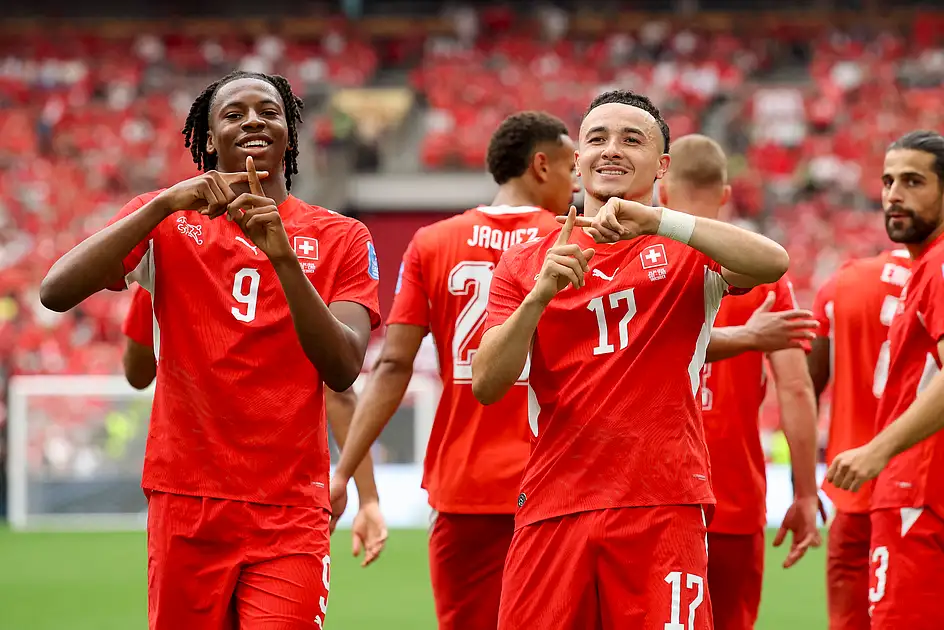 Pemain Swiss merayakan kemenangan 2-1 atas Kanada yang memastikan tiket ke babak 32 besar Piala Dunia 2026.
