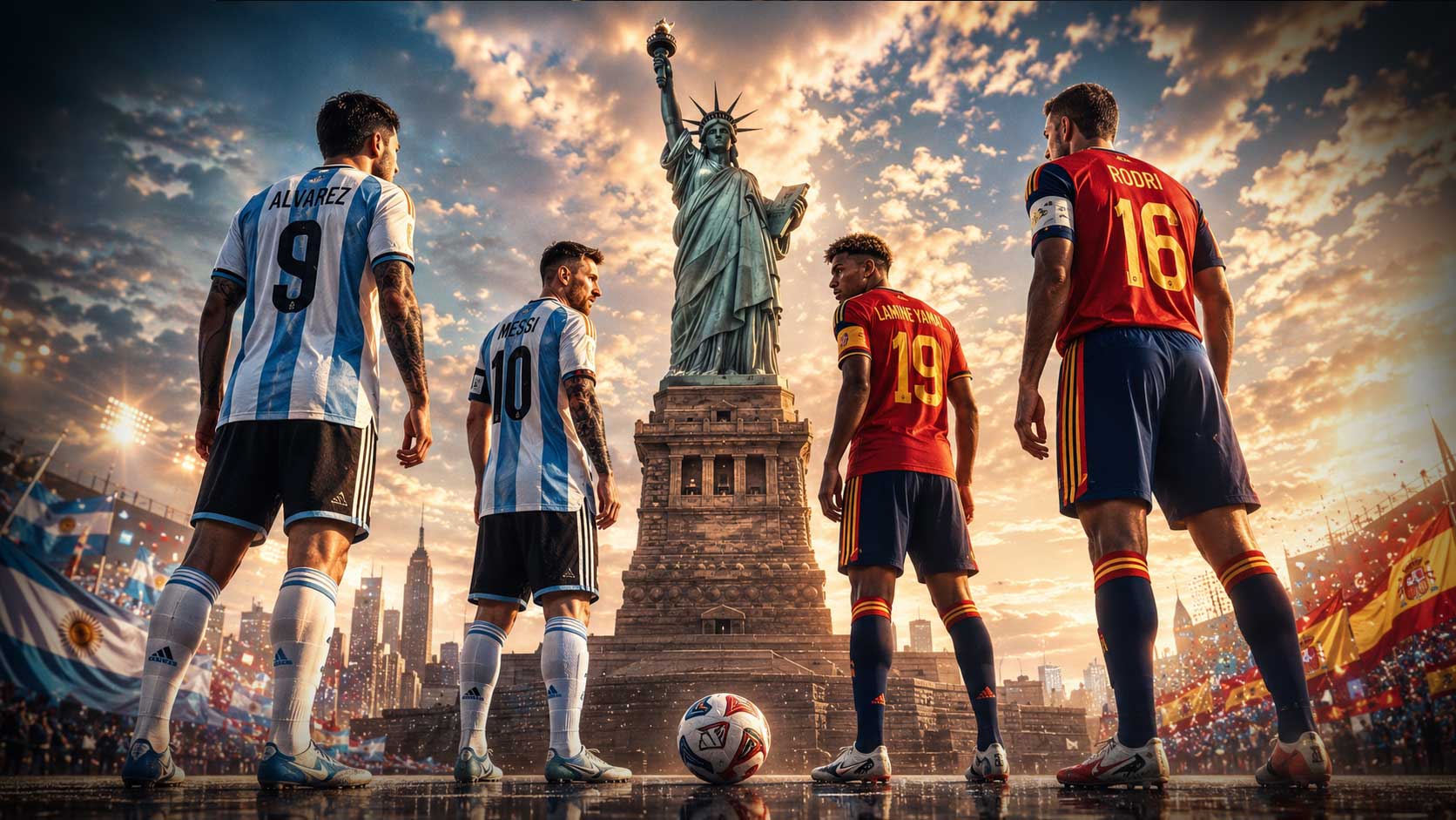 Argentina vs Spanyol pada final Piala Dunia 2026 yang mempertemukan Lionel Messi dan Lamine Yamal.