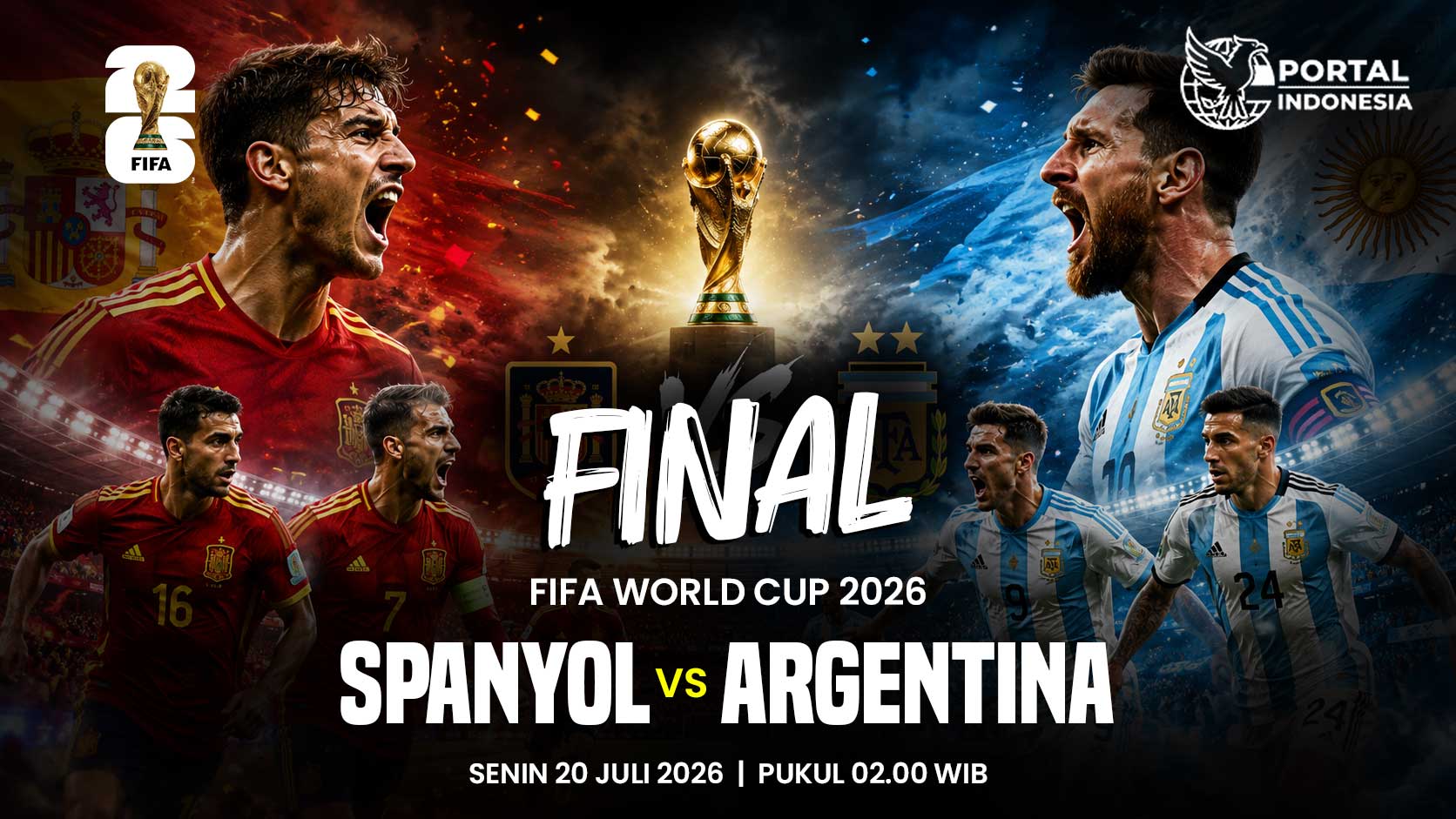 Head to head Spanyol vs Argentina jelang final FIFA World Cup 2026.